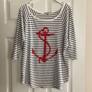 Gap Top Shirt White Striped Anchor Print Boat Neck